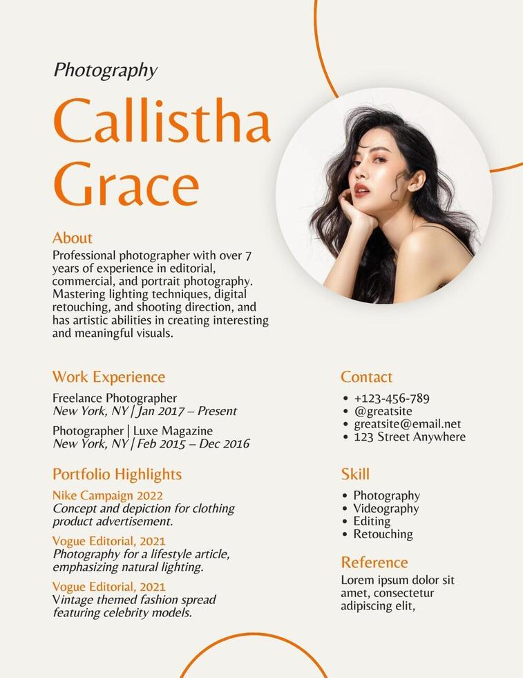 Simple Resume Photography template
