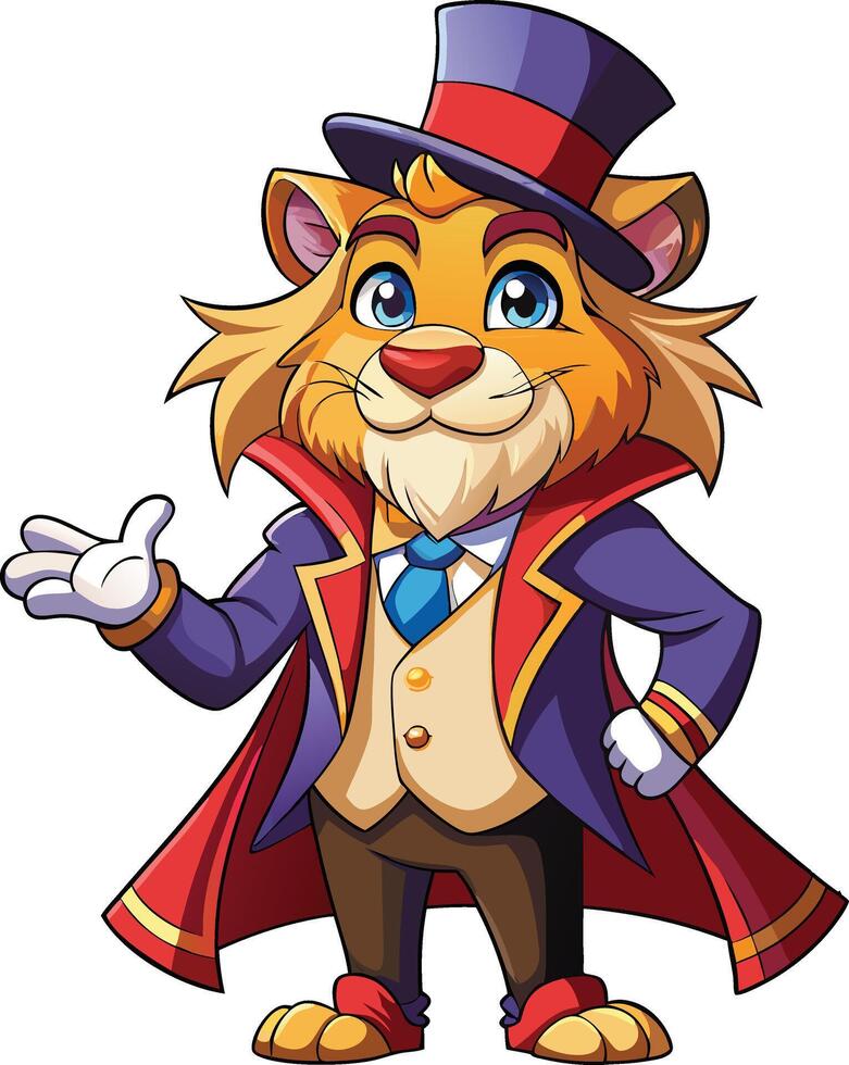 A cartoon lion in a top hat and coat vector