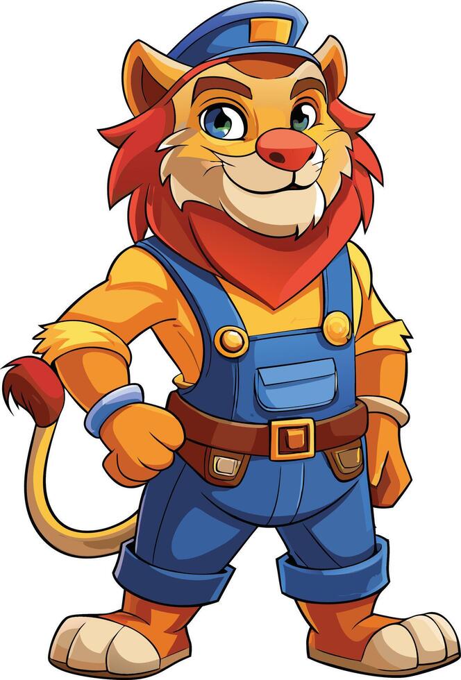Cartoon lion in overalls vector