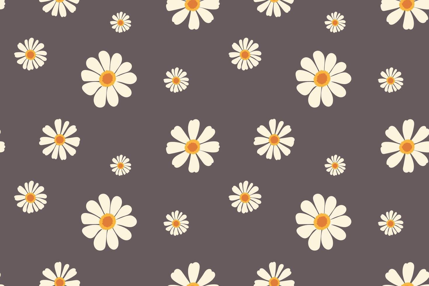 A Seamless Pattern of Stylized White Daisies on a Dark Gray Background vector