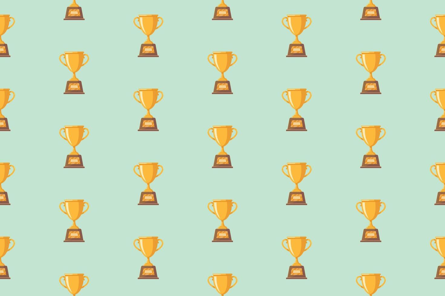 A seamless pattern with gold trophies on a green background vector