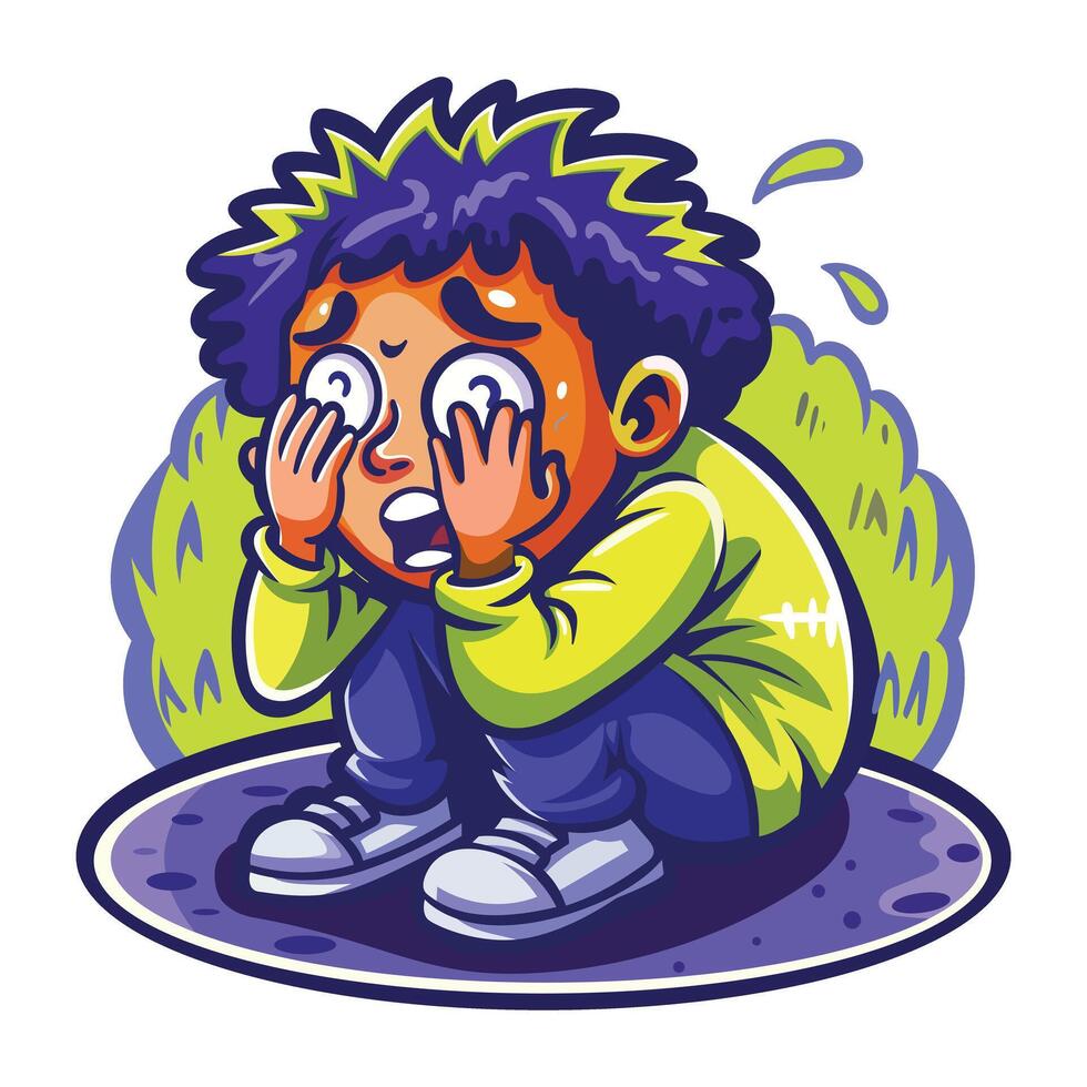 A character hiding his face with hands, flat style sticker vector