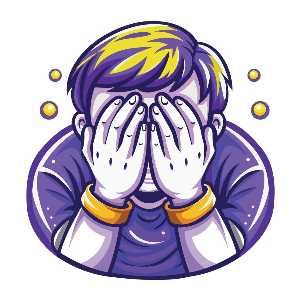 A flat sticker of a character hiding his face due to embarrassment vector