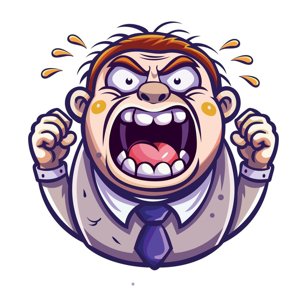 A flat style sticker of an extremely angry person vector
