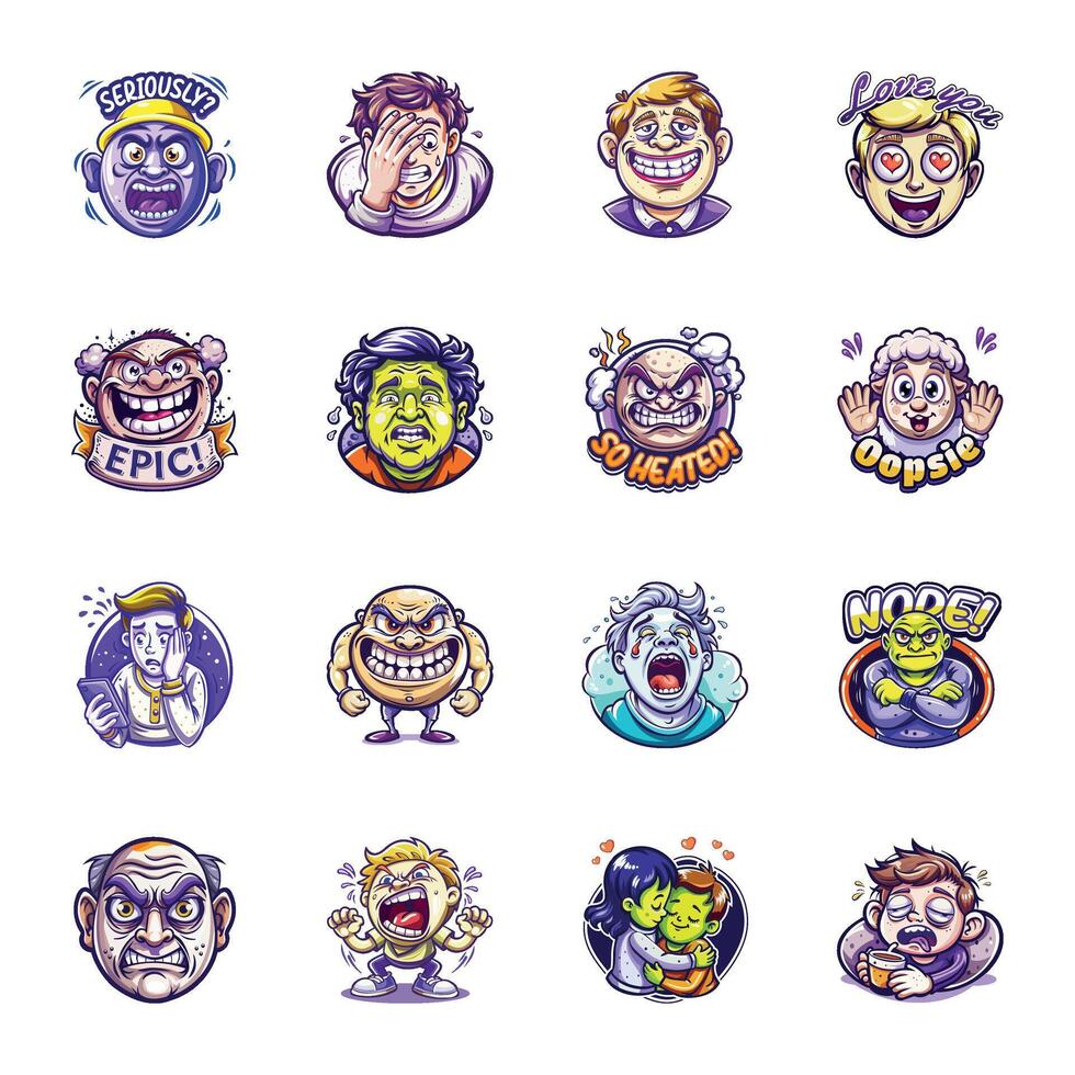 Bundle of Flat Style Expression Stickers vector