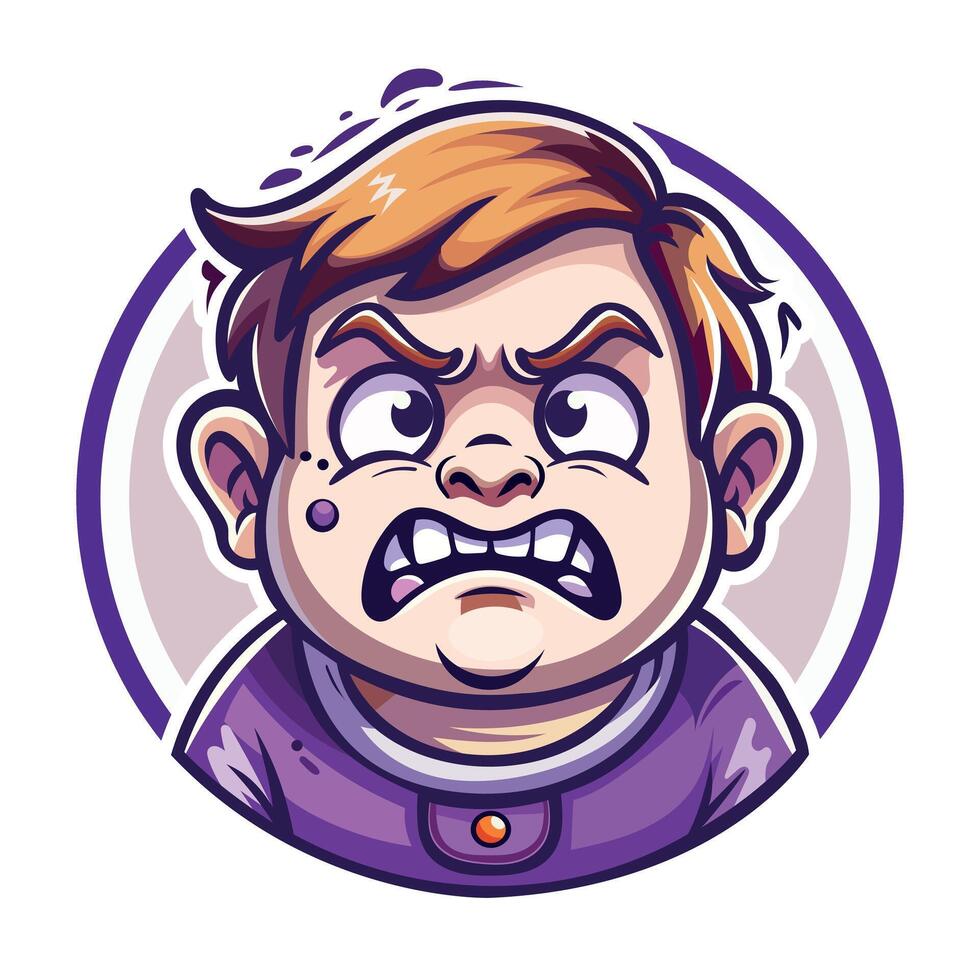 A flat style sticker of a boy feeling irritation vector