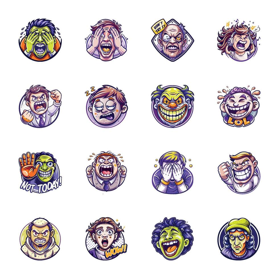 Set of Emotions Flat Style Stickers vector