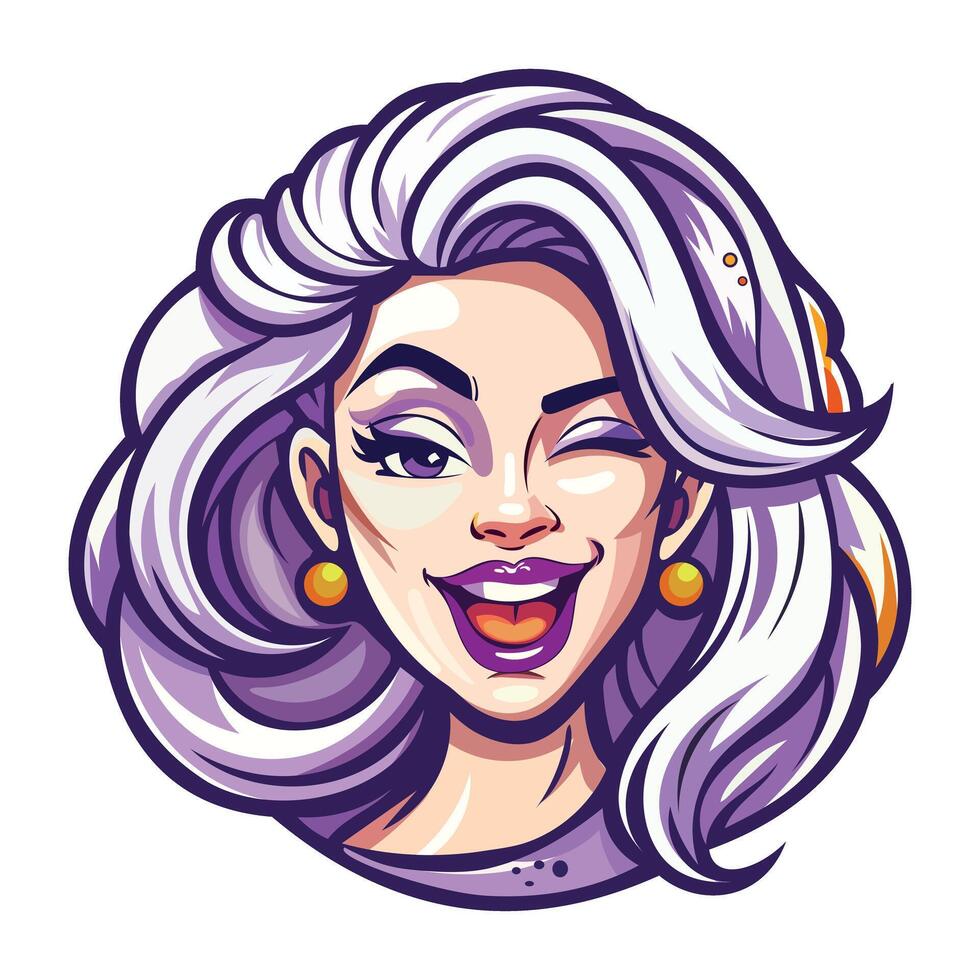 A flat sticker of flirting woman with winked eye vector