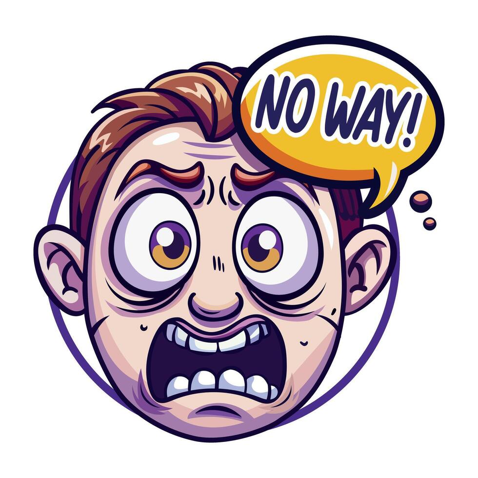 A flat style sticker of a shocked boy with no way typography vector