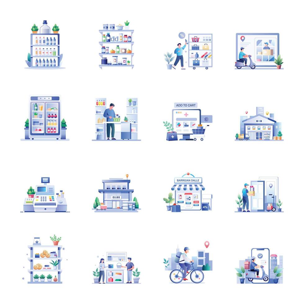 Collection of Flat Style Shopping Store Illustrations vector