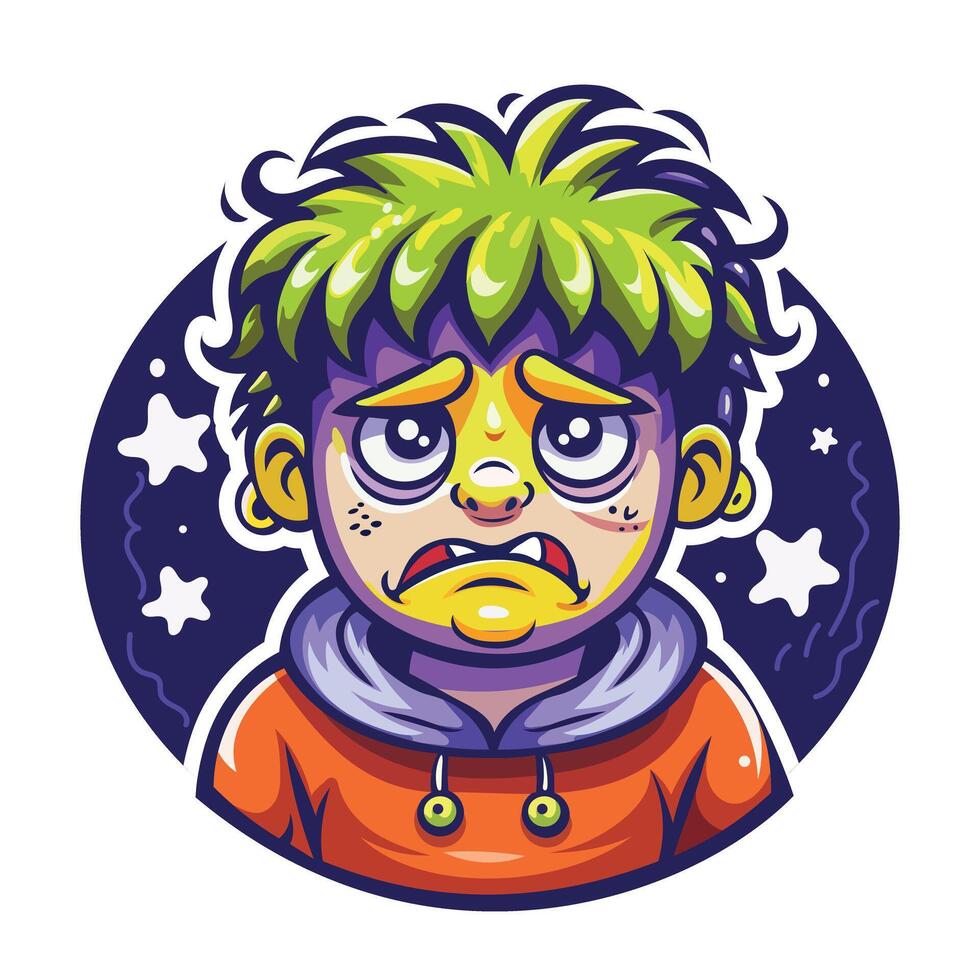 A flat sticker of a disappointed boy vector