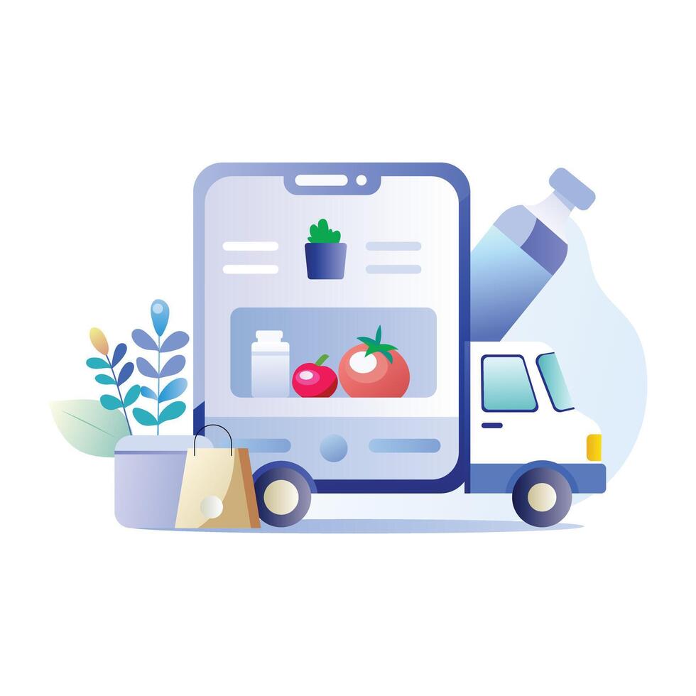 A flat illustration of grocery truck vector