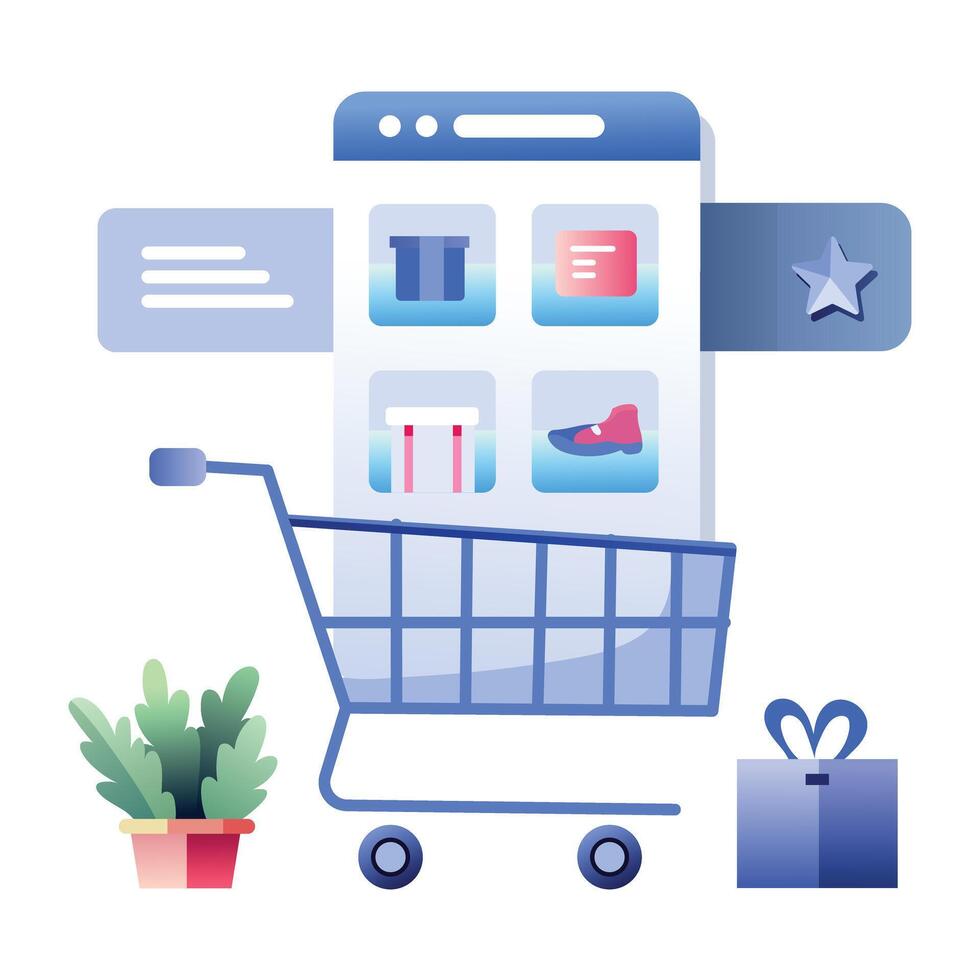 A flat illustration of shopping app vector