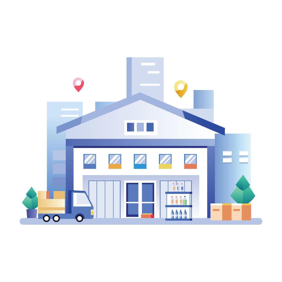 A flat illustration of a supermarket location vector