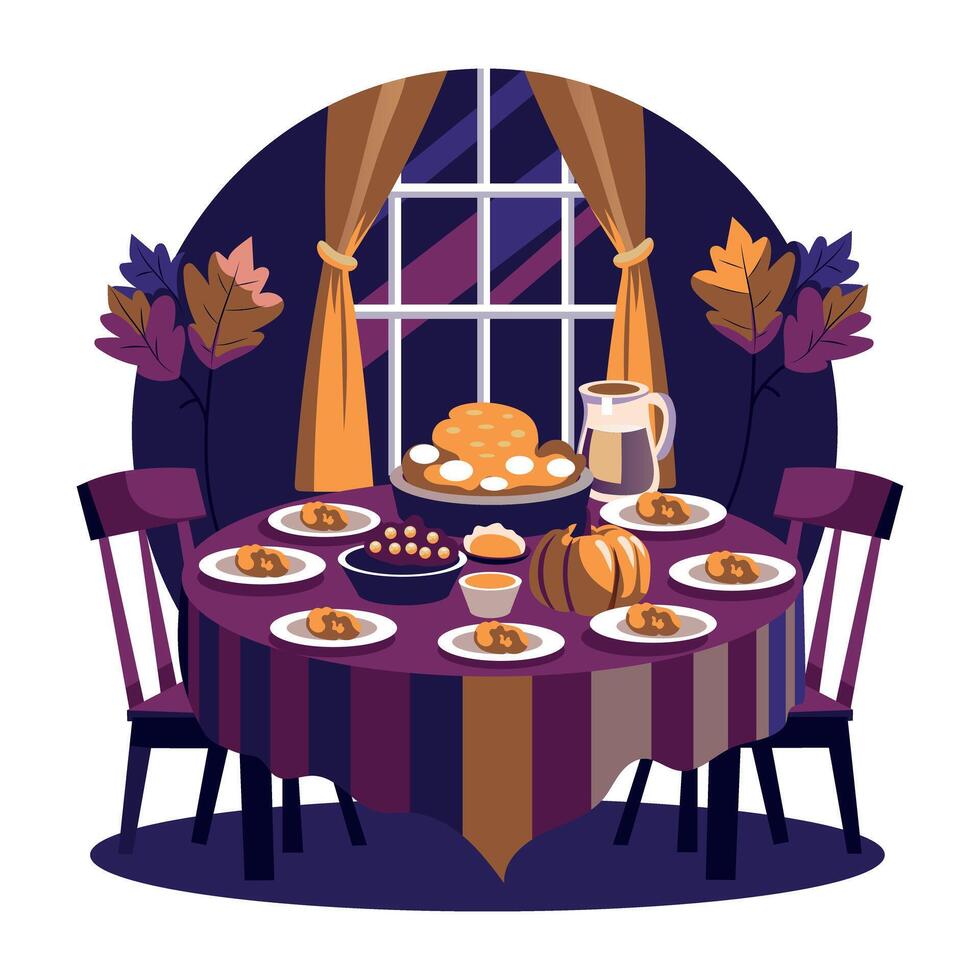A flat illustration of thanksgiving dinner vector