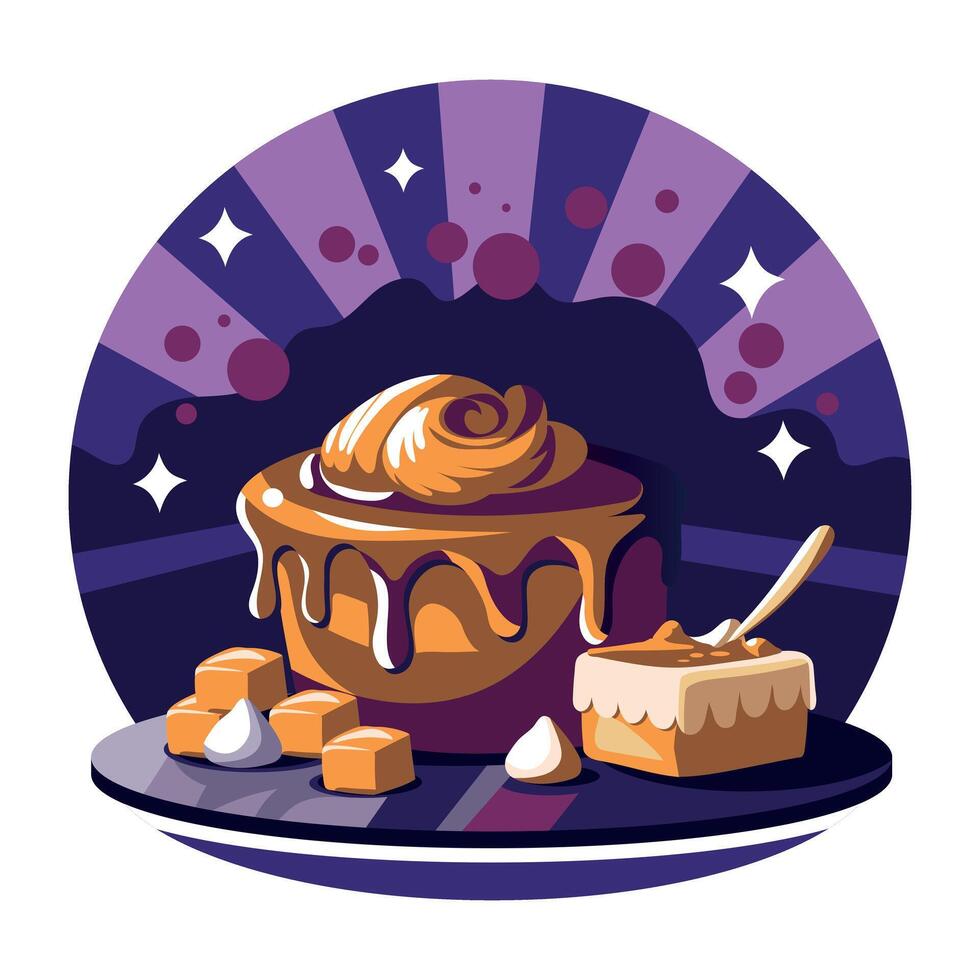 A flat illustration of sweet caramel cake vector
