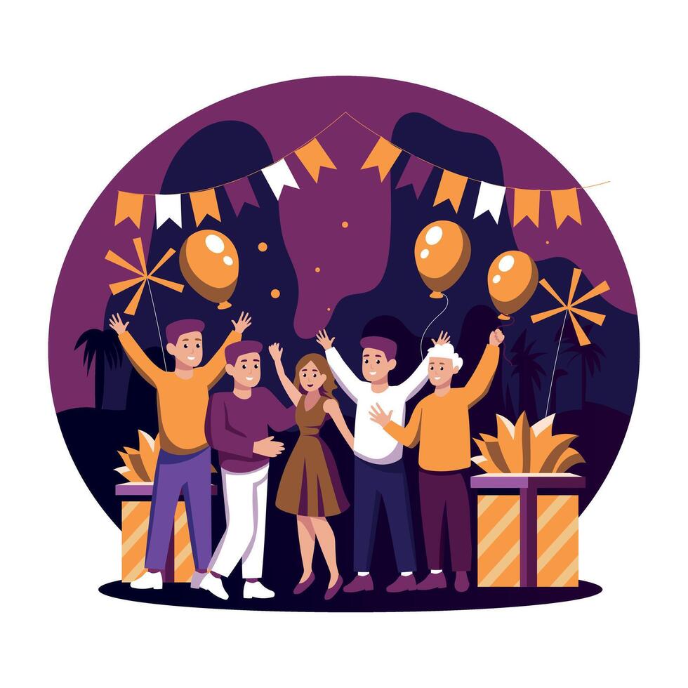 A flat illustration of people enjoy festive celebrations vector