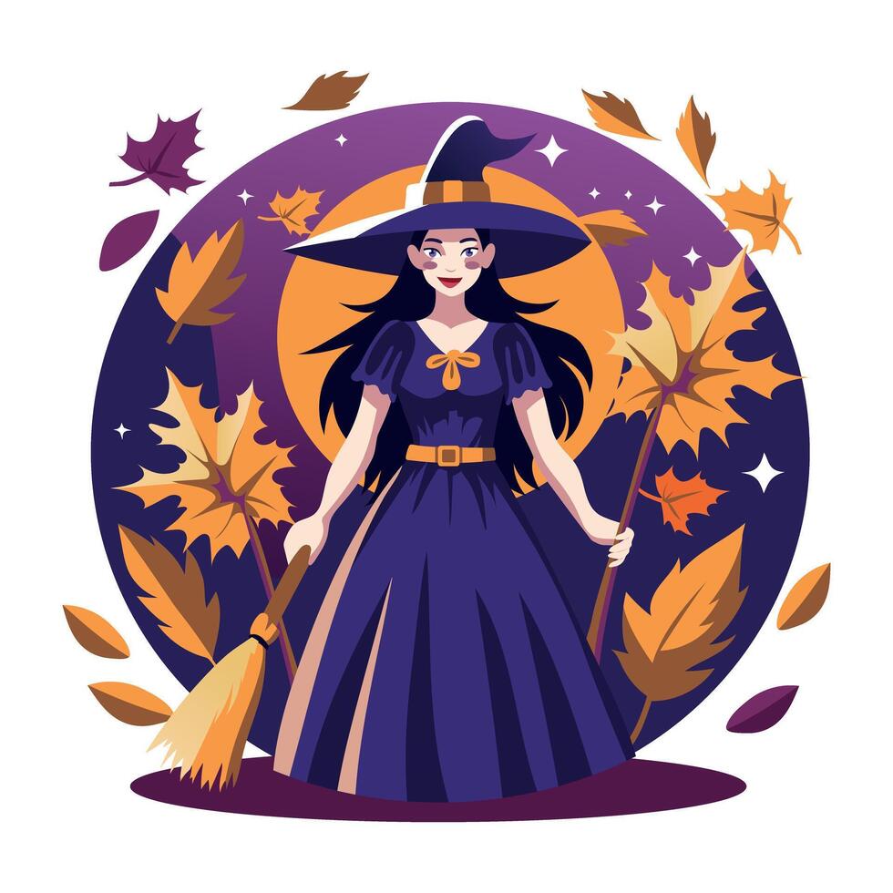 A flat illustration of autumn witch vector