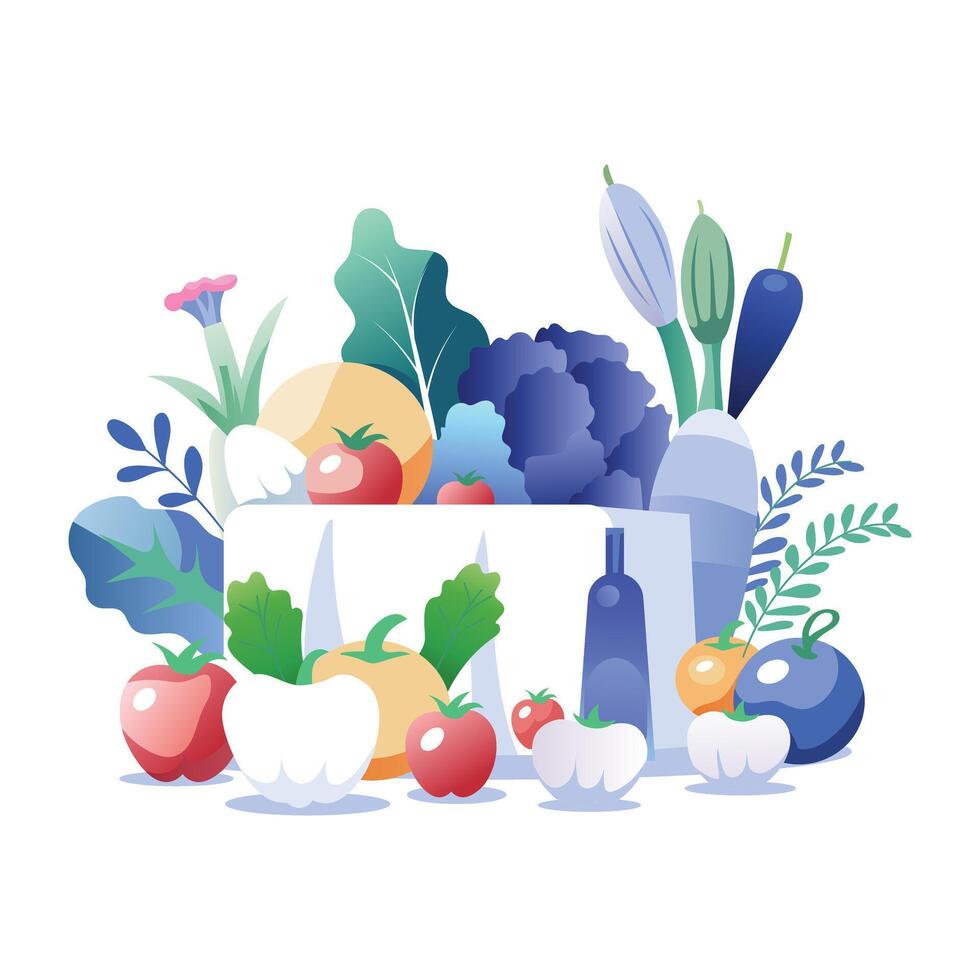 A flat illustration of fresh vegetables vector
