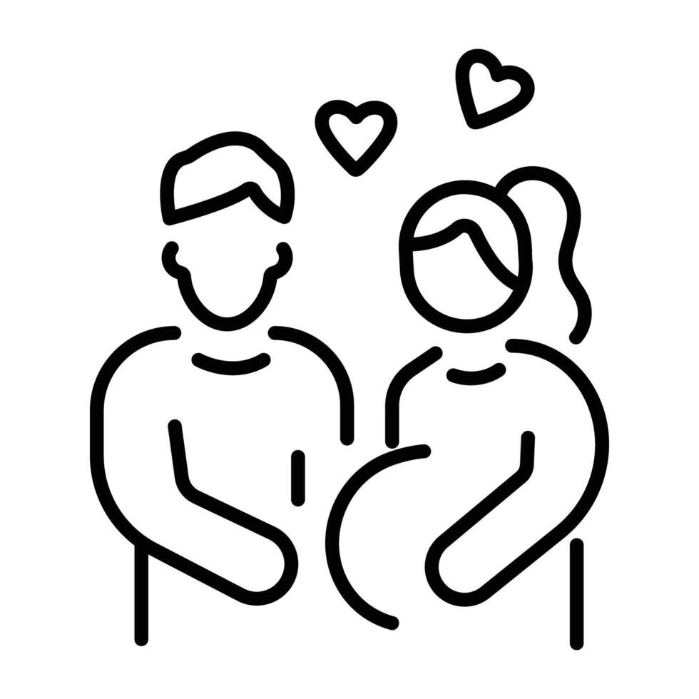 A line icon of a lovely pregnant couple vector