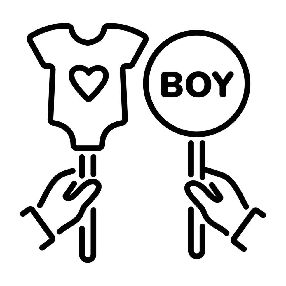 A line icon of hands holding a baby props vector