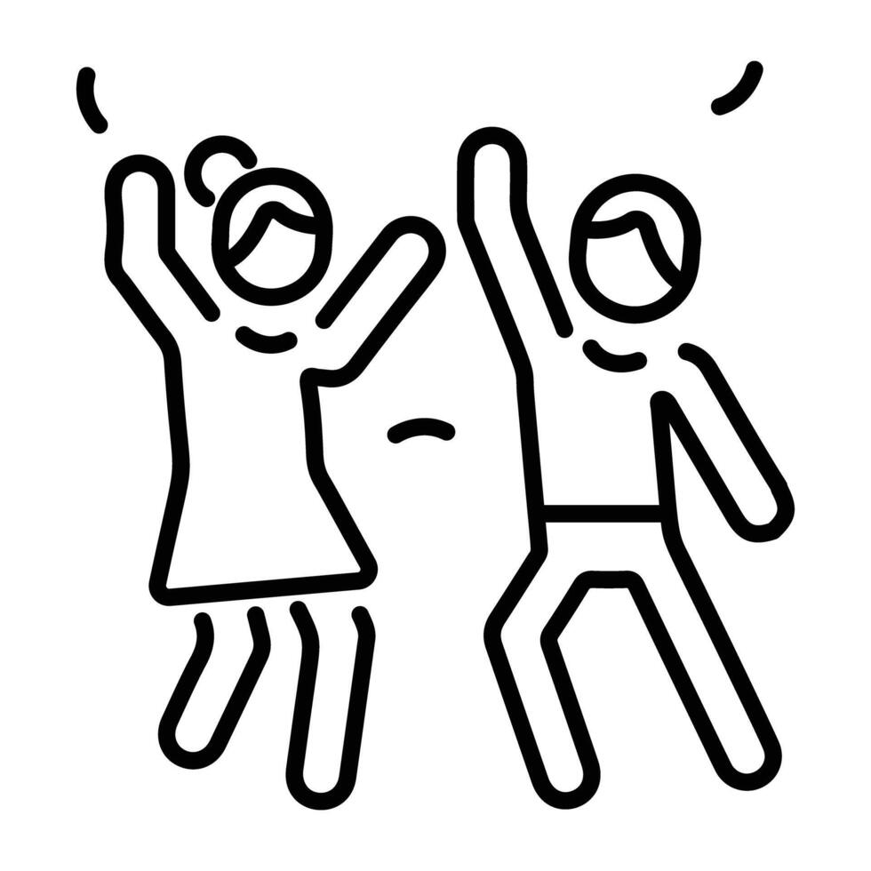 A line icon of two people celebrating and dancing vector