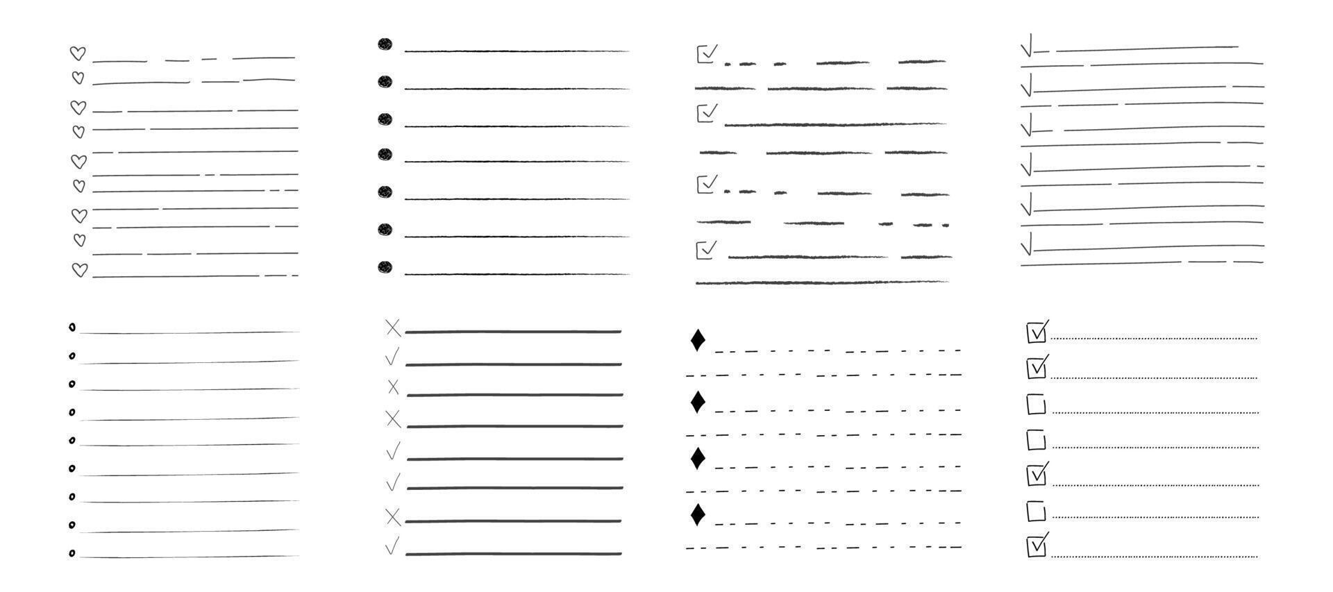 Set To do check list page doodle blank. Reminder, memo note hand drawn isolated on white. Pencil planner, notepad, sheet. vector