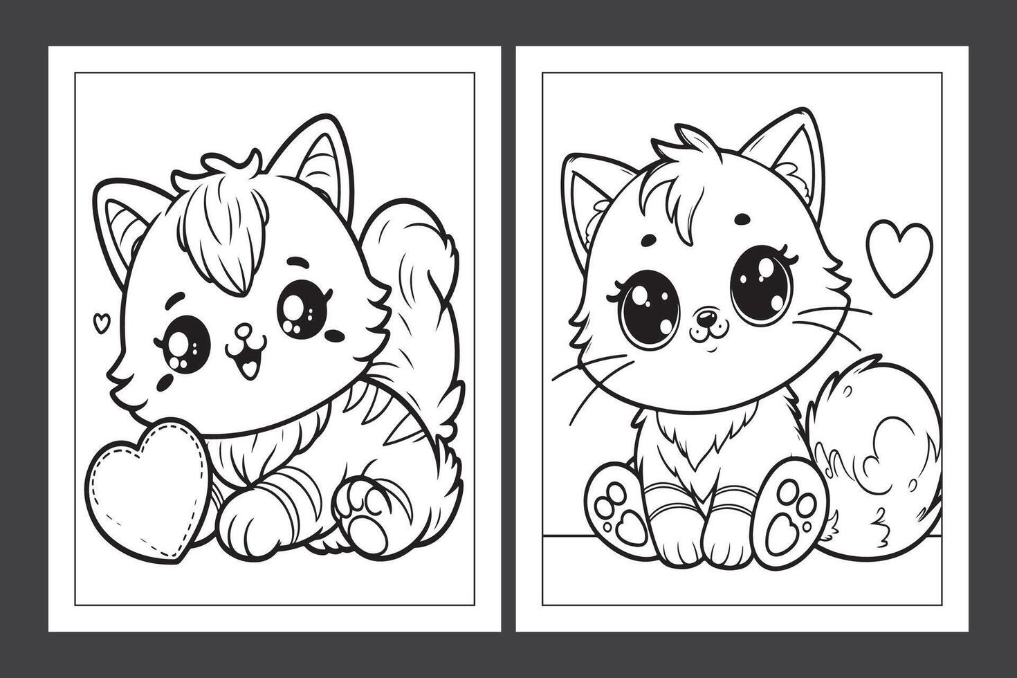 2 cat caloring pages, Cute Cat Coloring pages, coloring page for kdp vector