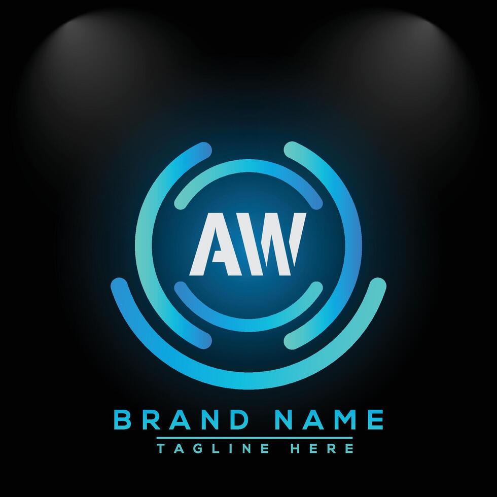 initial letter AW logotype company name colored blue design. isolated on black background. vector