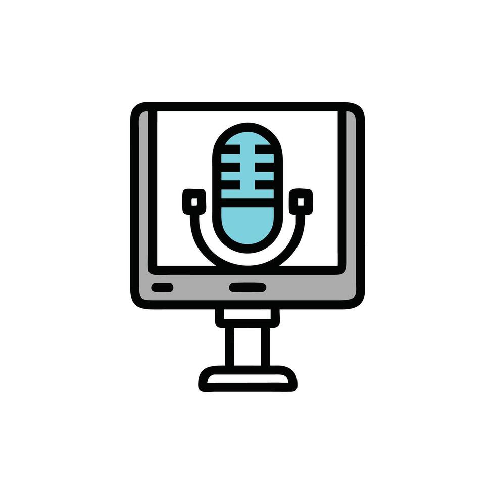 a microphone on a computer screen with a blue outline vector