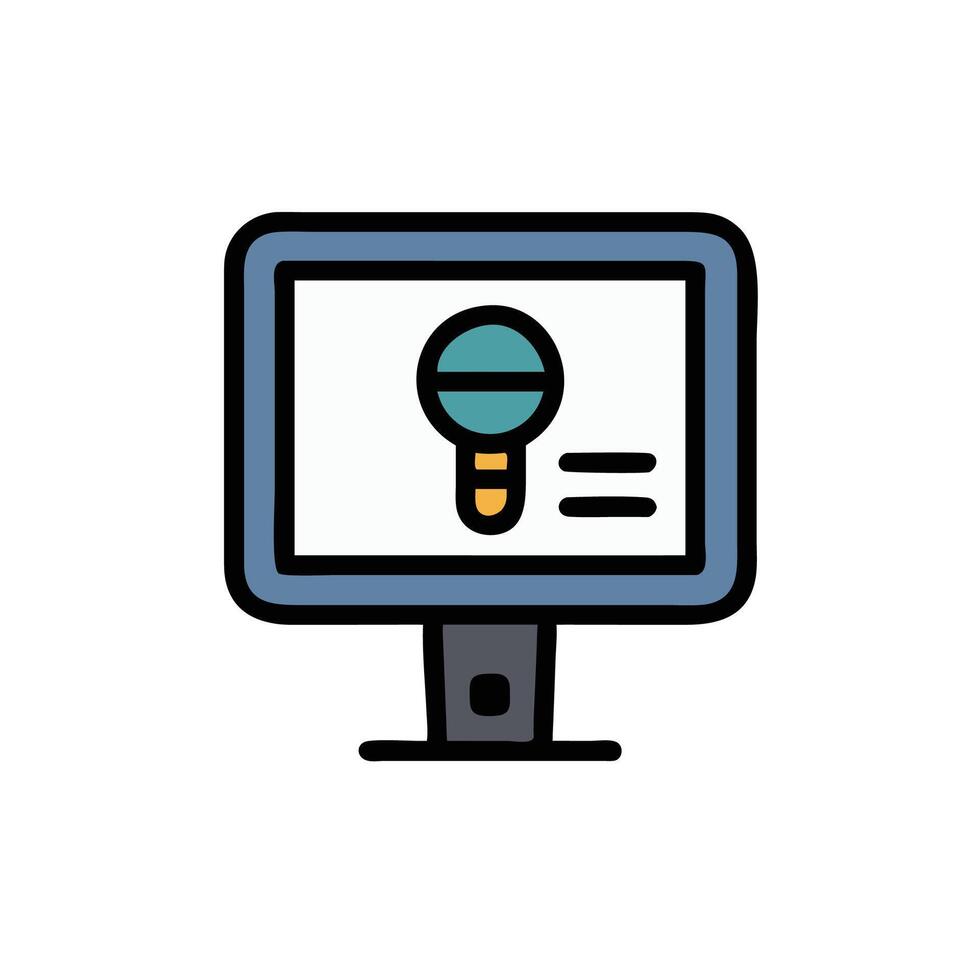 a computer monitor with a magnifying glass on it vector