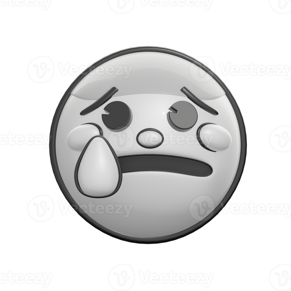 Retro Anxious Emoticon 3D with Teardrop Face png