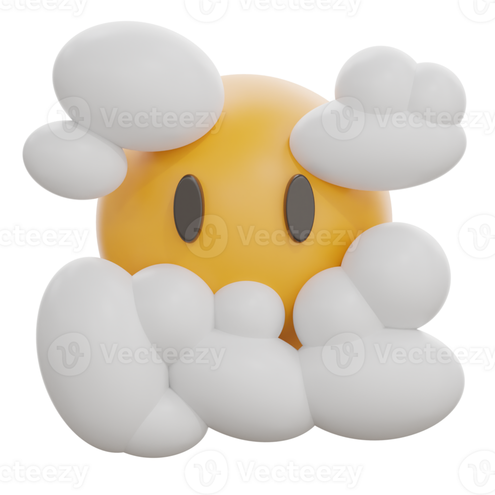 3D Cloud Face Emoticon Surrounded By Fluffy Clouds png