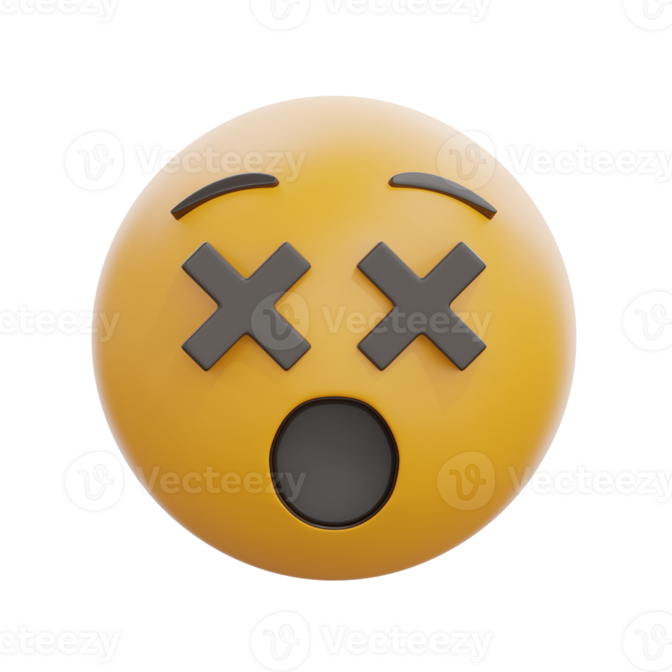 3D Dazed Face Emoticon With Crossed Out Eyes png