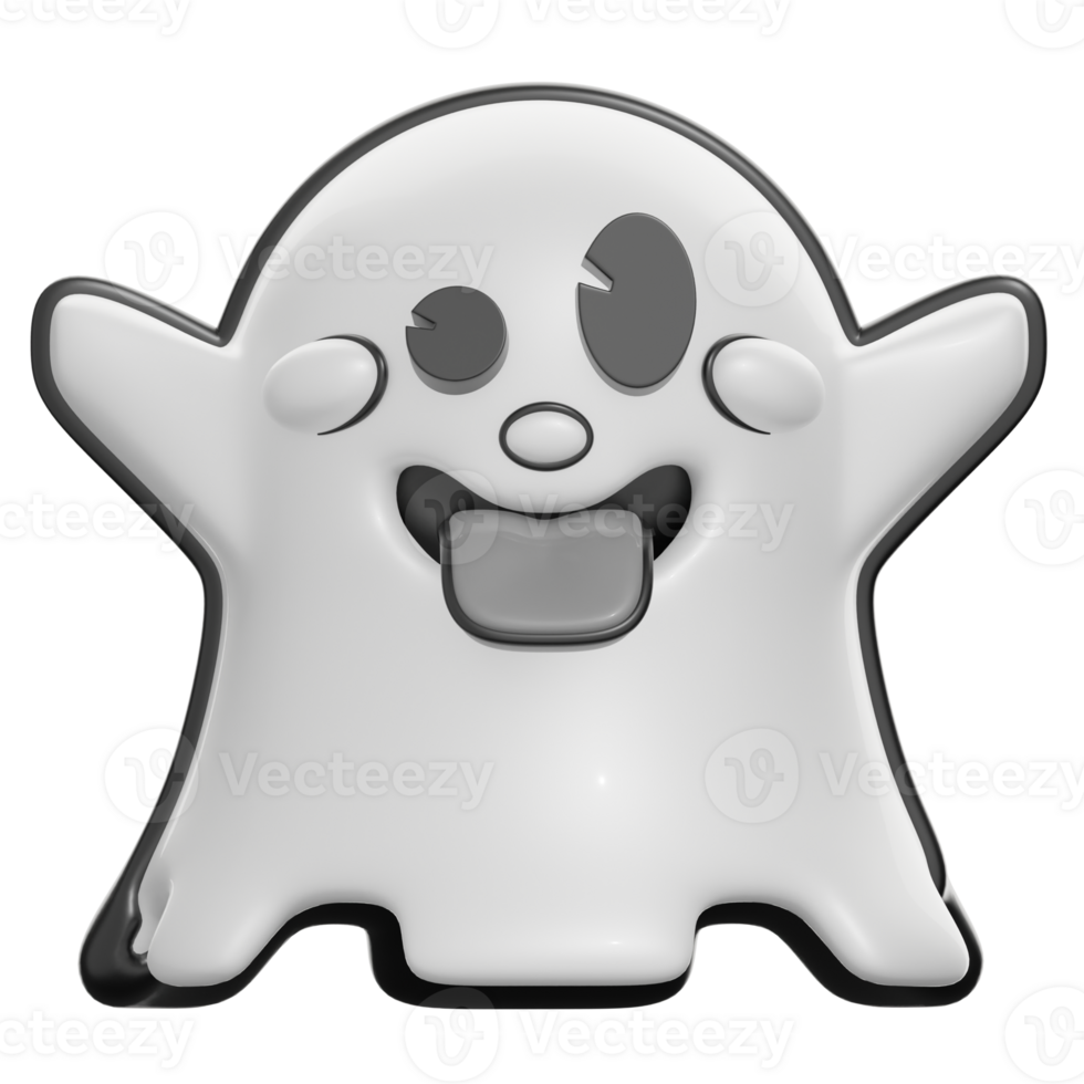 Retro 3D Happy Ghost Emoticon Illustration png