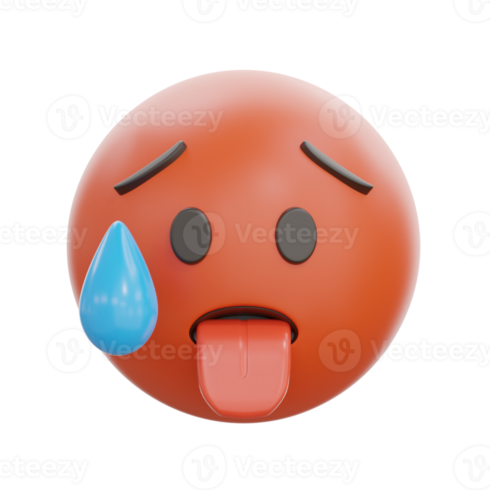 3D Hot Face Emoji With Sweat Drop png