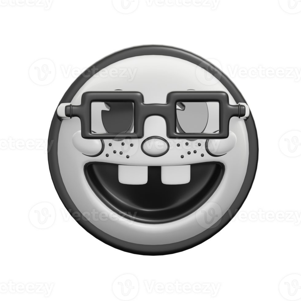 Retro Nerdy Smile Emoticon in 3D Illustration png