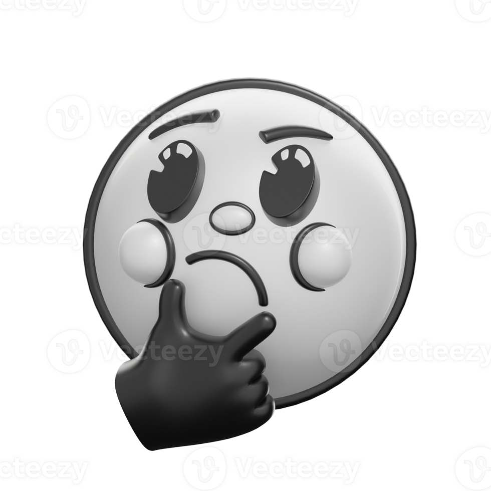 Thinking Face Retro 3D Emoticon Pondering Pose png