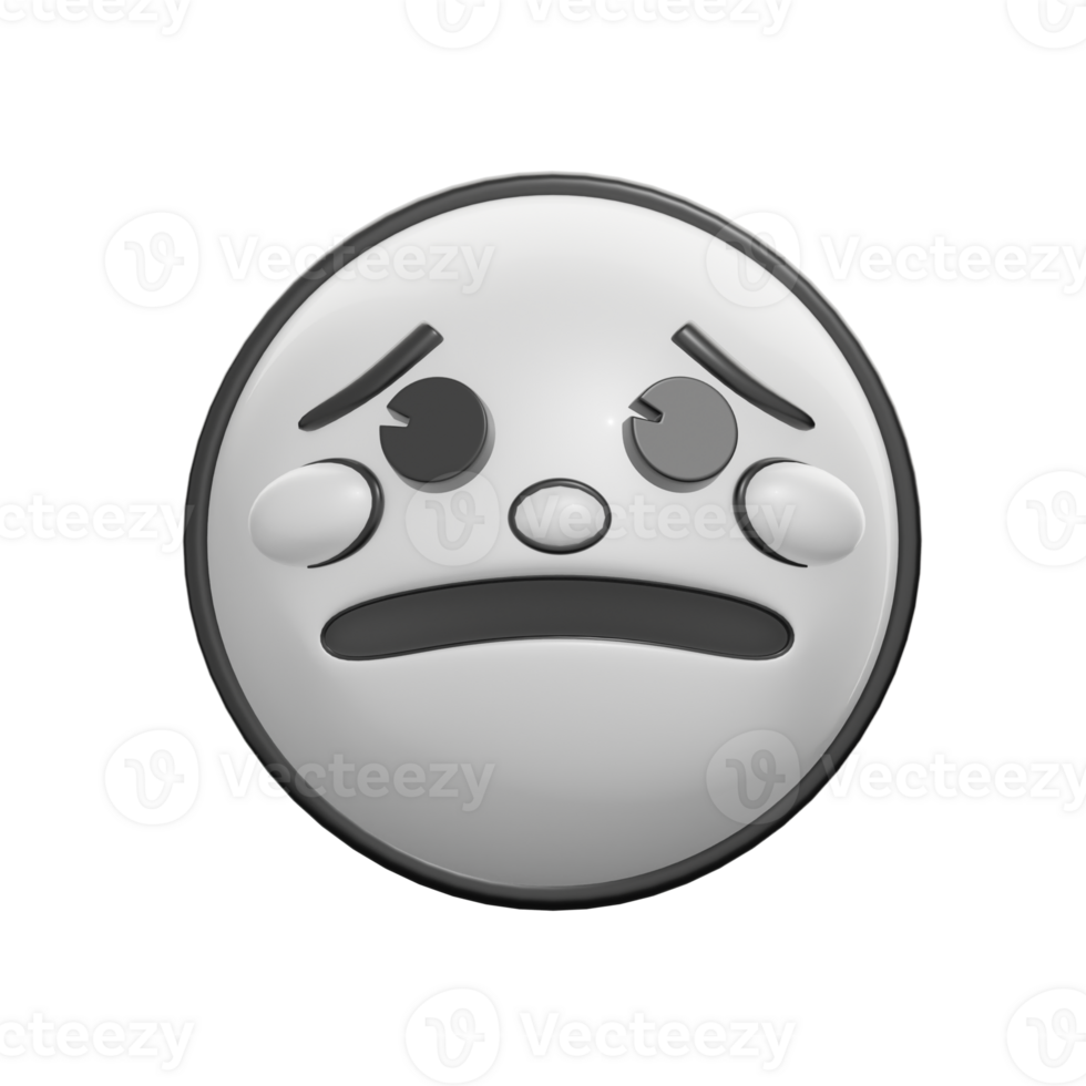 Retro 3D Worried Face Emoticon Illustration png