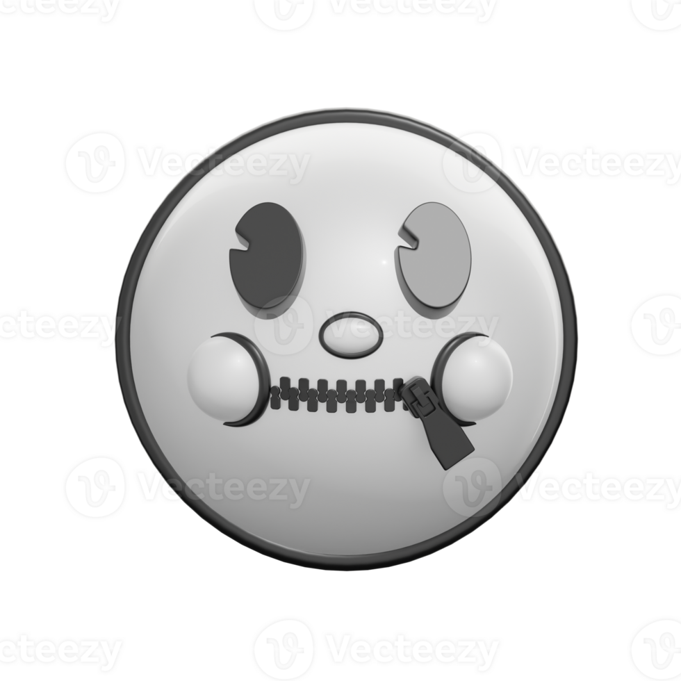 Retro 3D Zipper Mouth Face Emoticon Illustration png