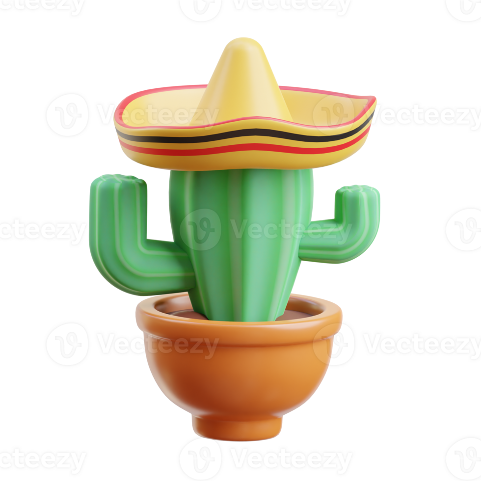 3D Brazilian Cactus Wearing Colorful Sombrero png