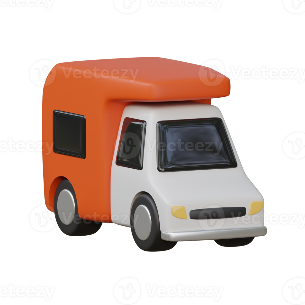 3D Orange and White Camper Van Icon png