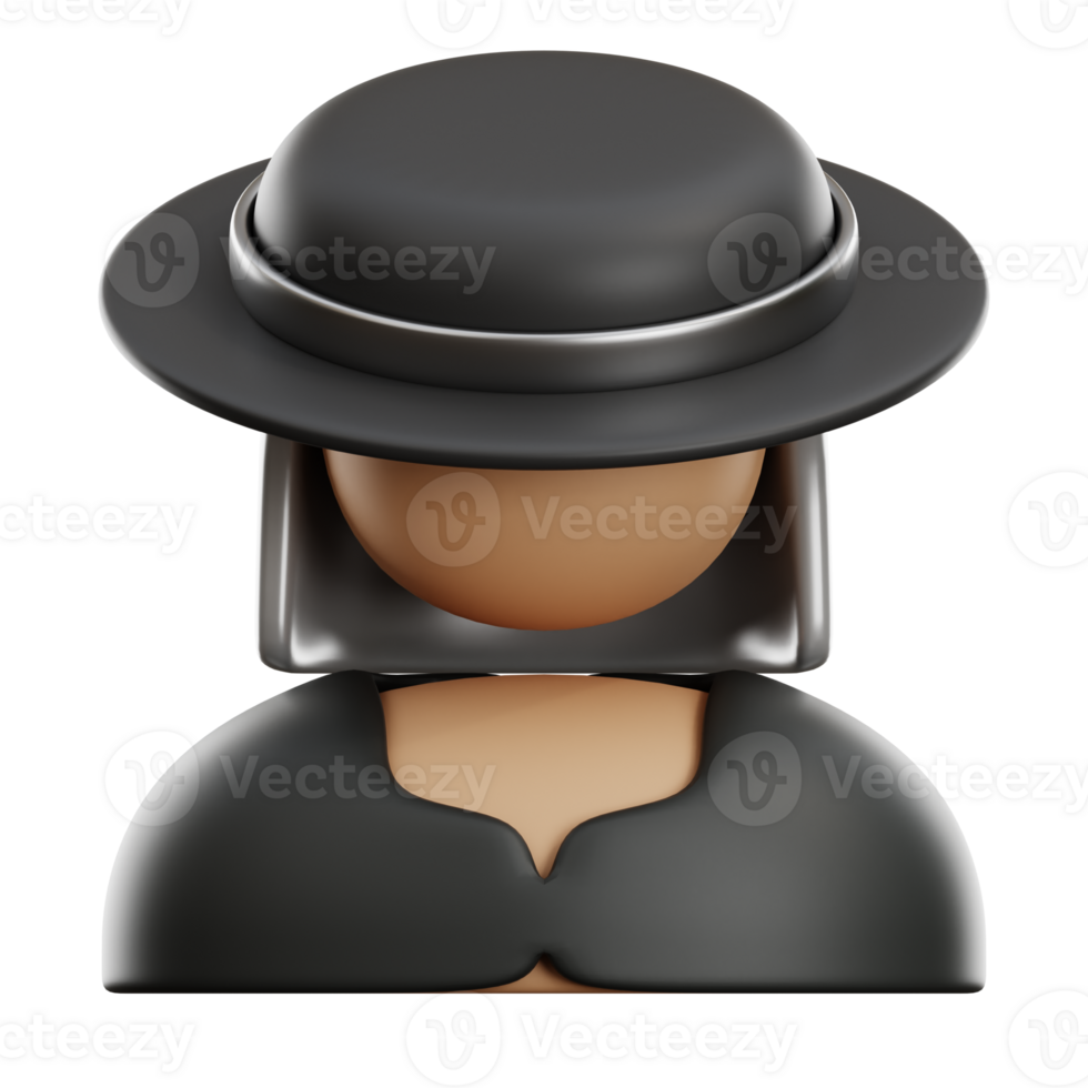 Elegant 3D Fashion Icon in Black Hat png