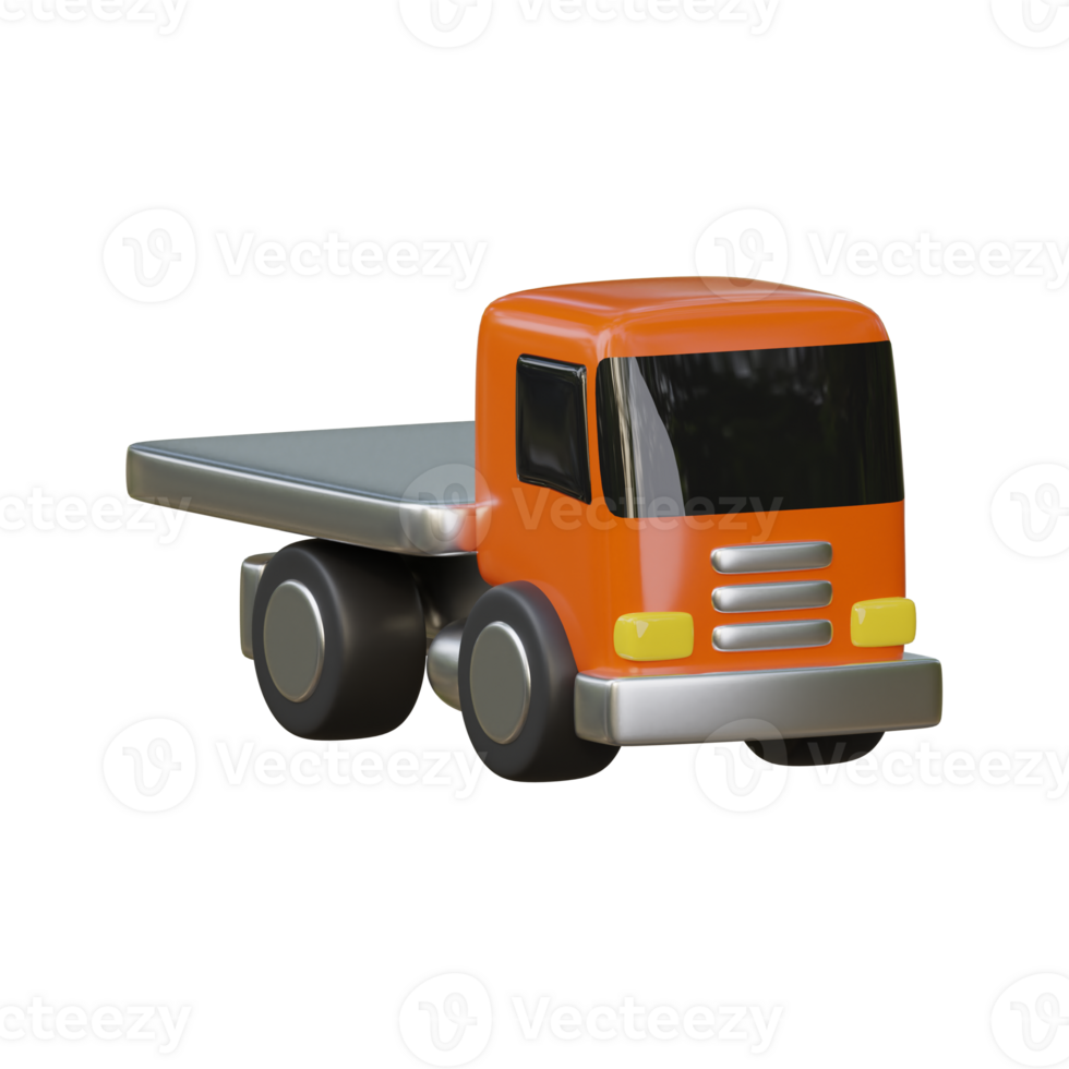 3D Orange Flatbed Truck Model for Transport png