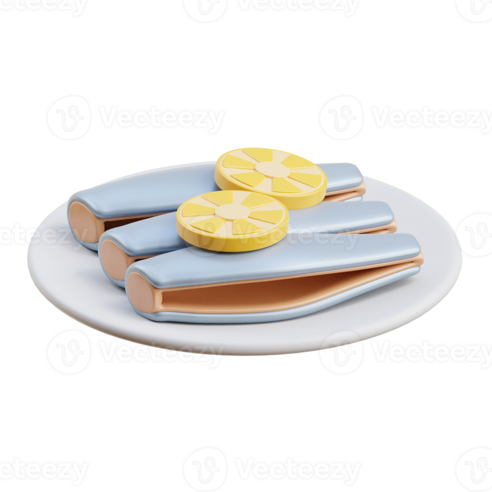 3D Dutch Herring Plate With Lemon Slices png