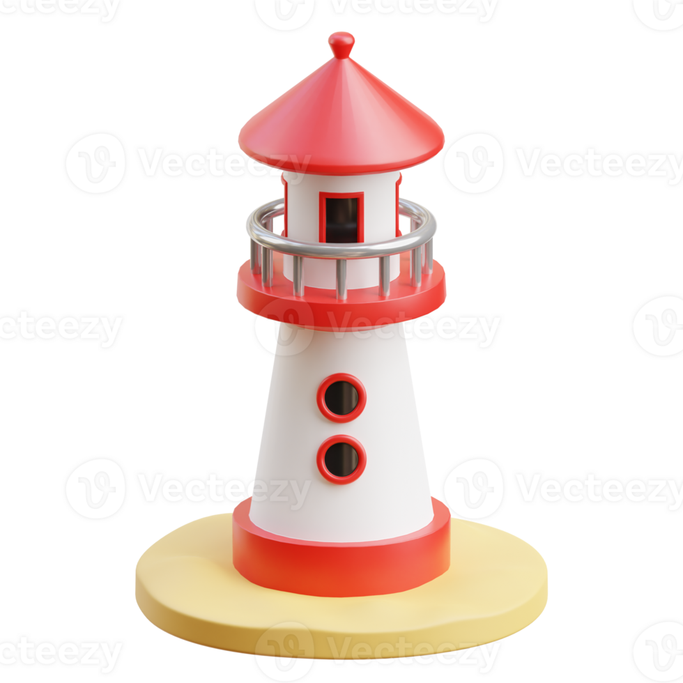 3D Red And White Lighthouse Model png