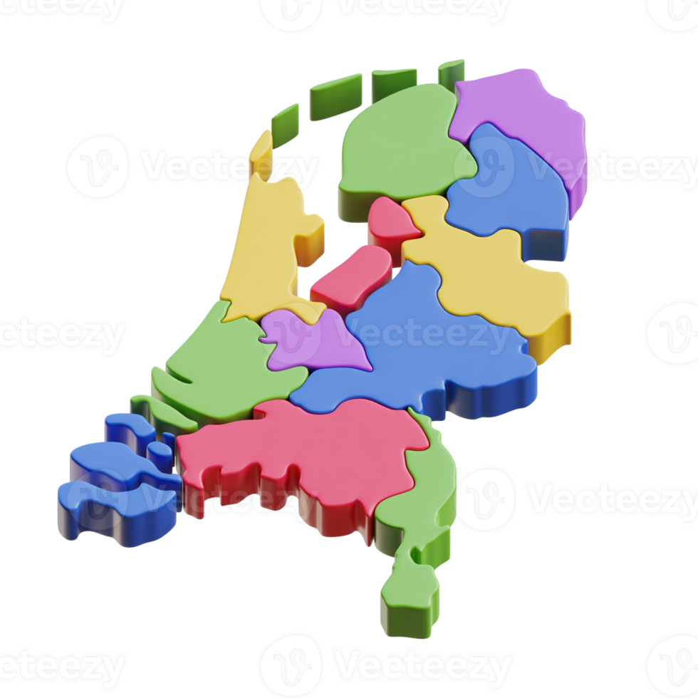 3D Colorful Regions Map Of The Netherlands png