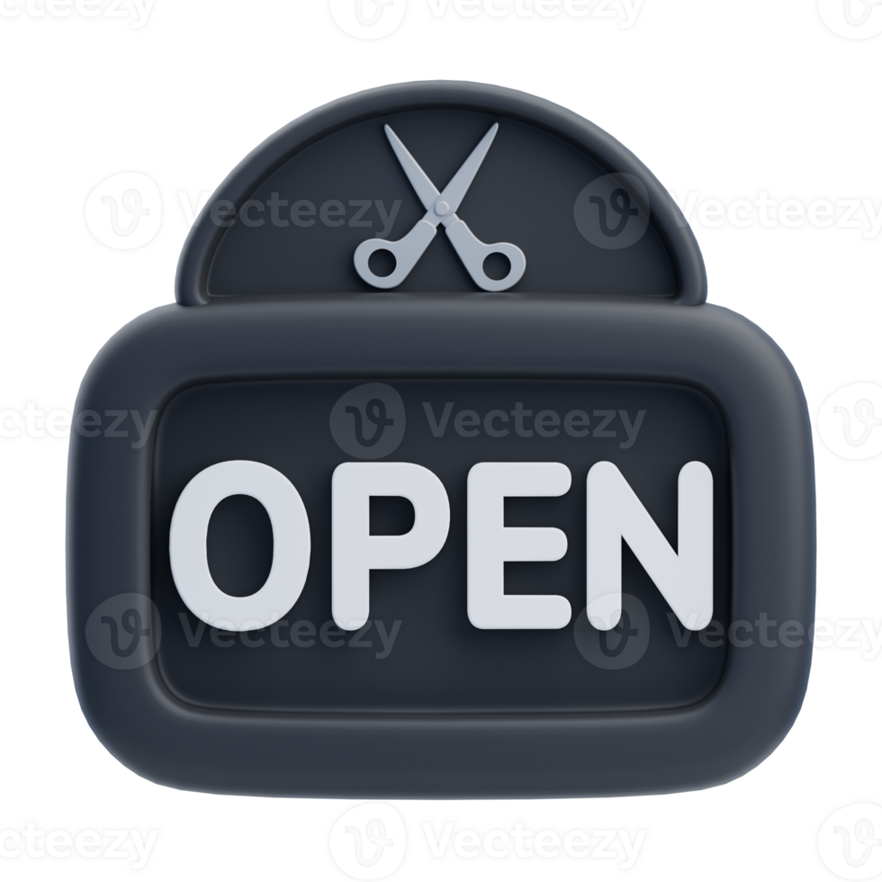3D Barbershop Open Sign With Scissors png