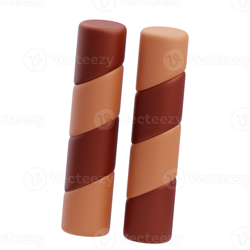 3D Chocolate Wafer Stick Bars Render png