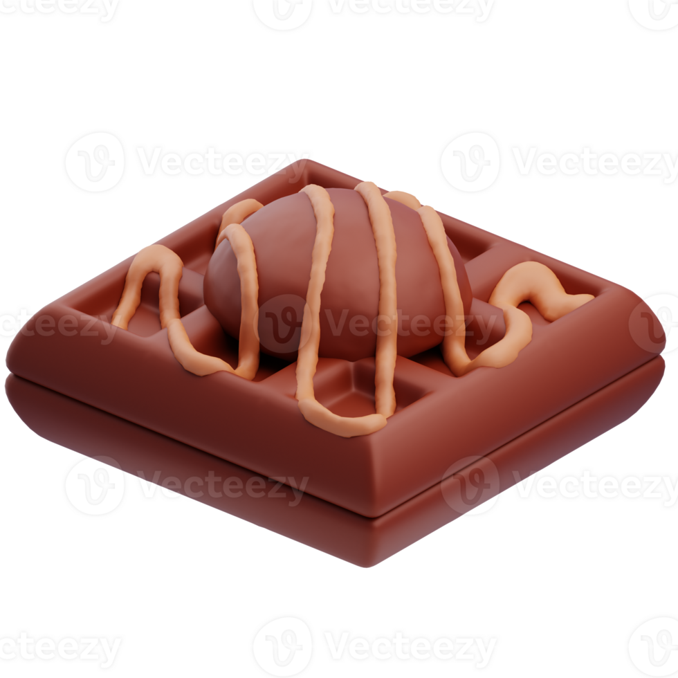 3D Chocolate Waffle with Drizzle Topping png